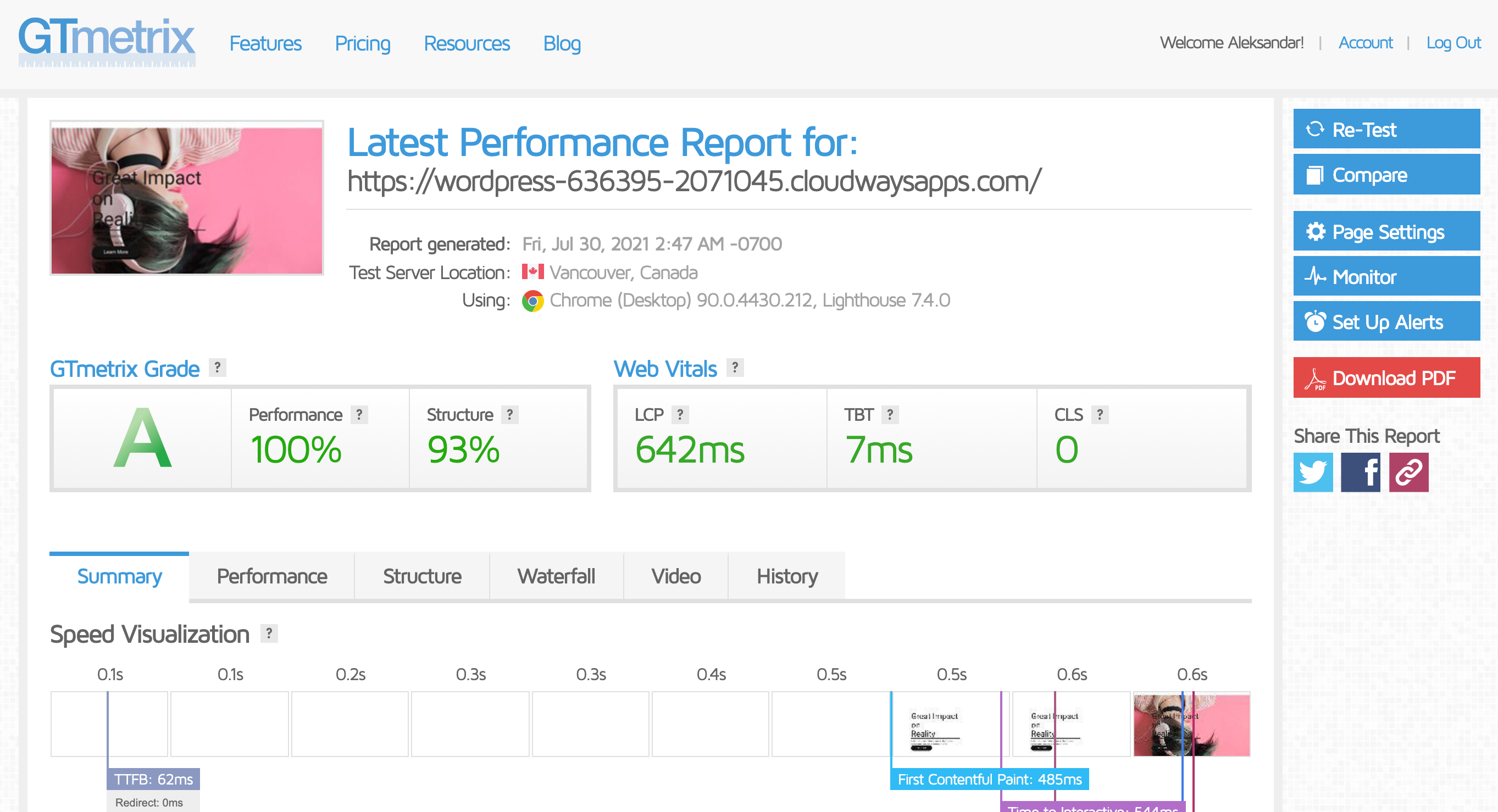 résultats boldgrid gtmetrix
