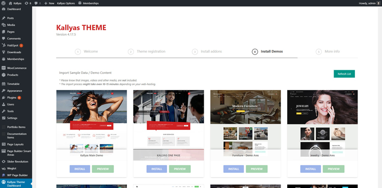 instalarea demo cu un singur clic kallyas theme