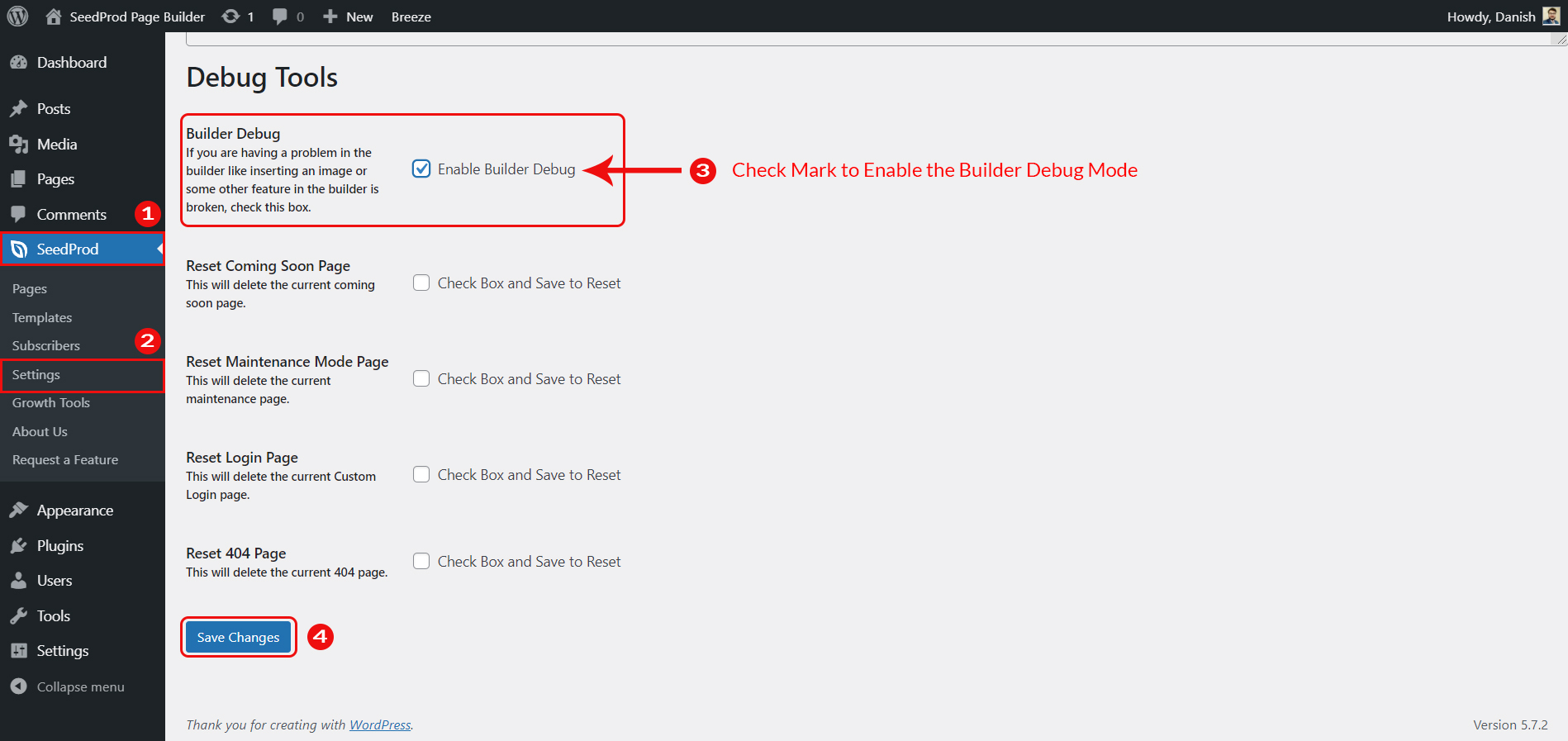 Seedprod Hata Ayıklamayı Etkinleştir
