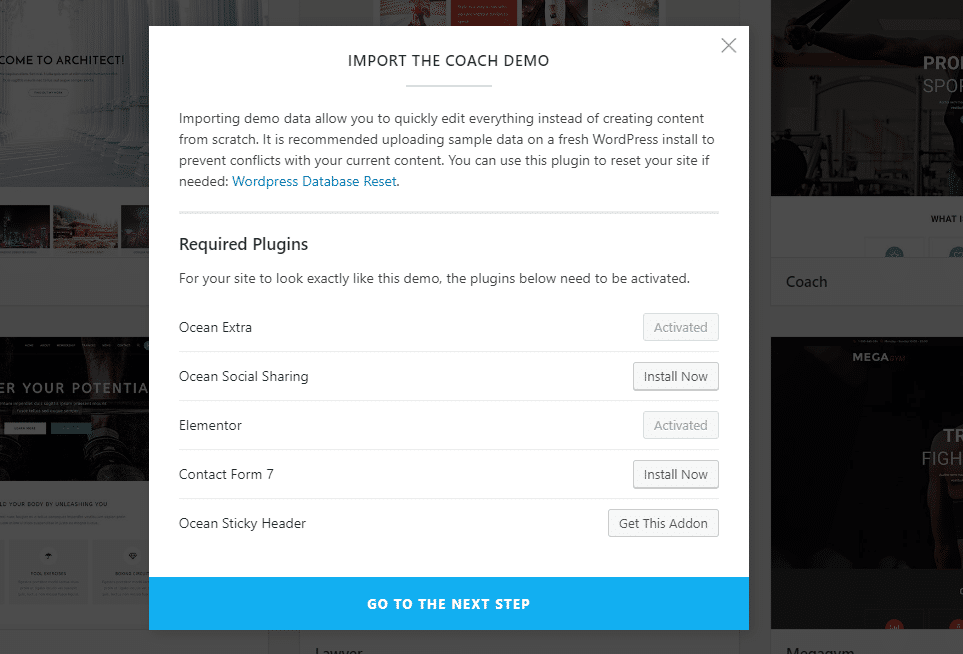 Importarea demonstrațiilor temei OceanWP