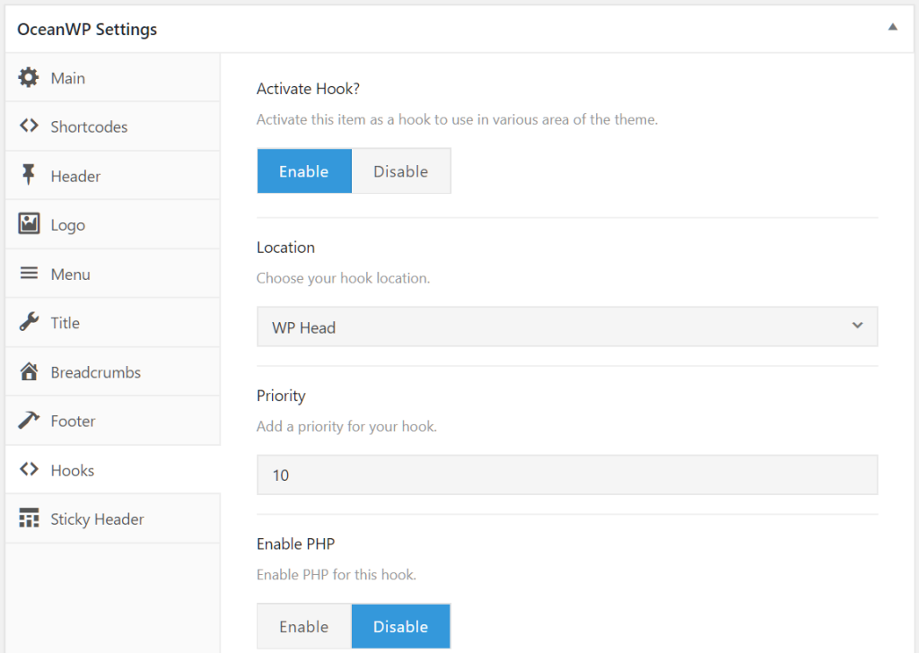 Tema OceanWP Cusom Hooks