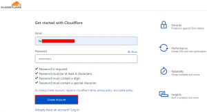 cloudflare画面にサインアップ