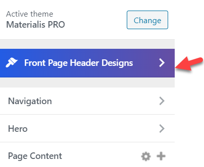 En-tête de la page d'accueil du thème Materialis