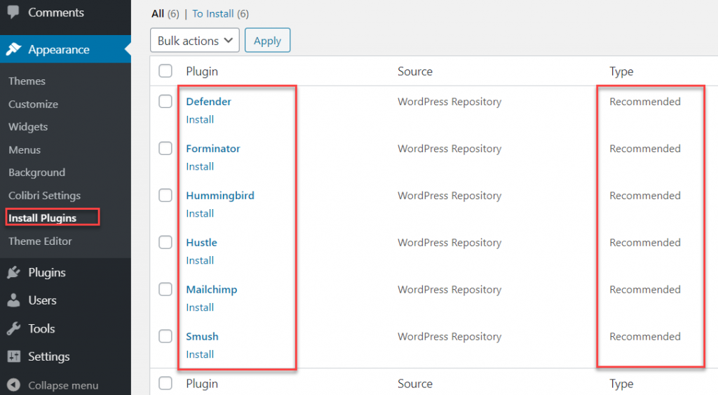 Colibri WP Tema Önerilen Eklenti
