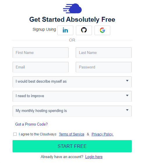 rejestracja w Cloudways