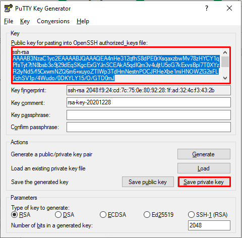 zapisz wygenerowany klucz prywatny