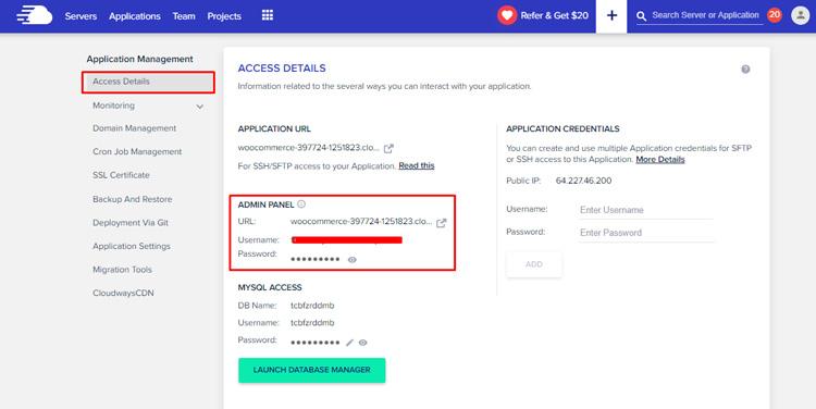 détails d'accès woocommerce