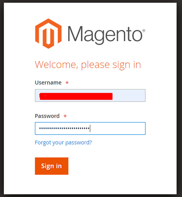 page de connexion magento