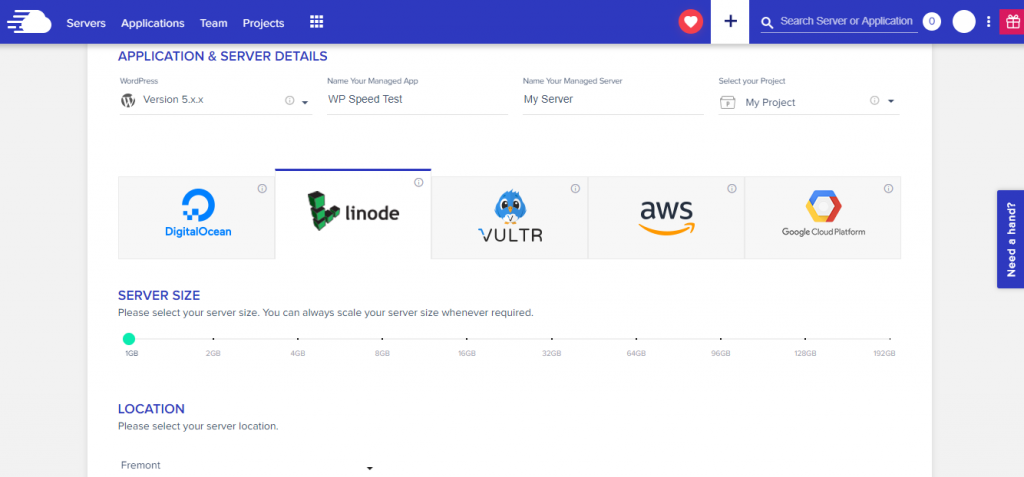 Выберите Server Cloudways