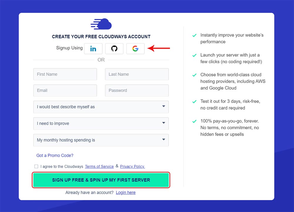 Cloudways-サインアップ-ページ