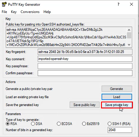 enregistrer la clé privée