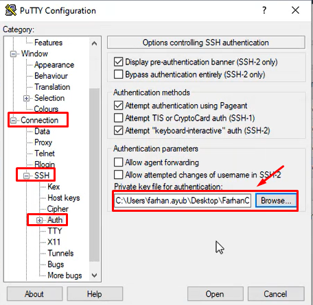 sélectionner le fichier ppk