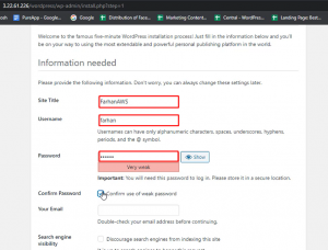 informations de compte wordpress