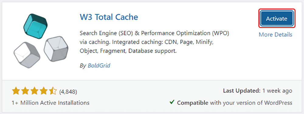 Activare W3-Total-Cache-Plugin