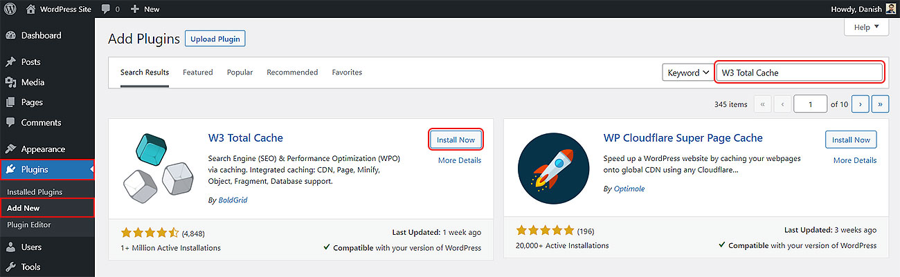 Instalare W3-Total-Cache-Plugin