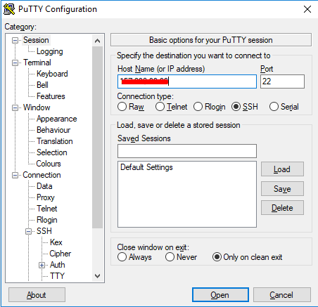 PuTTY içindeki oturum
