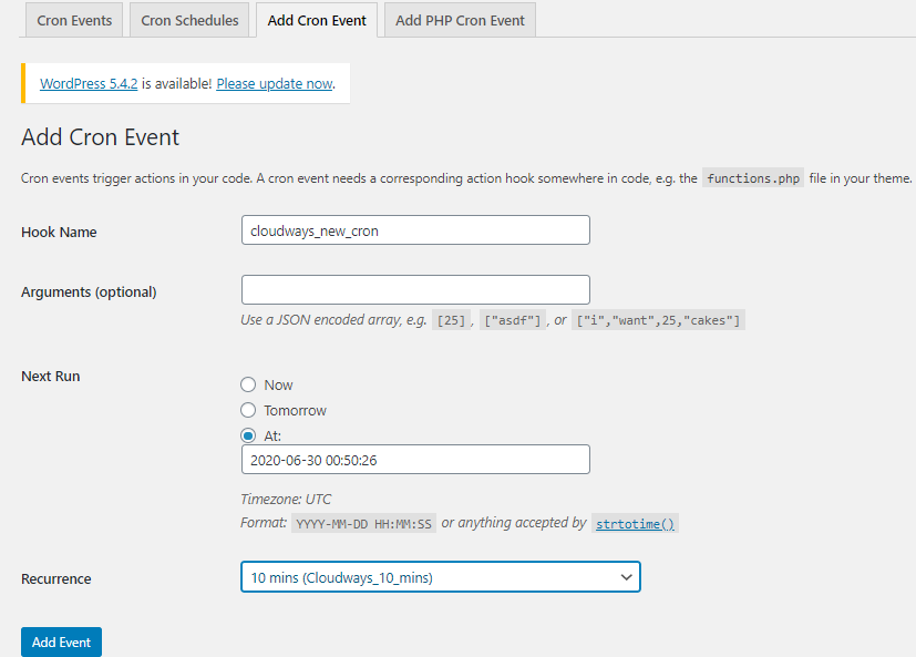 adăugați eveniment cron