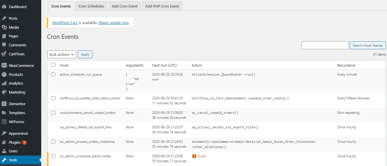 lista evenimentelor cron