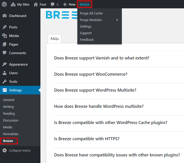 Breeze sur le sous-site WPMU