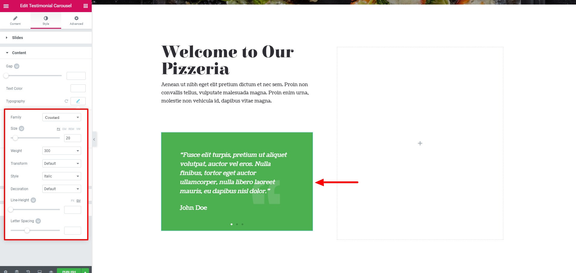 Widget de carrousel de témoignages