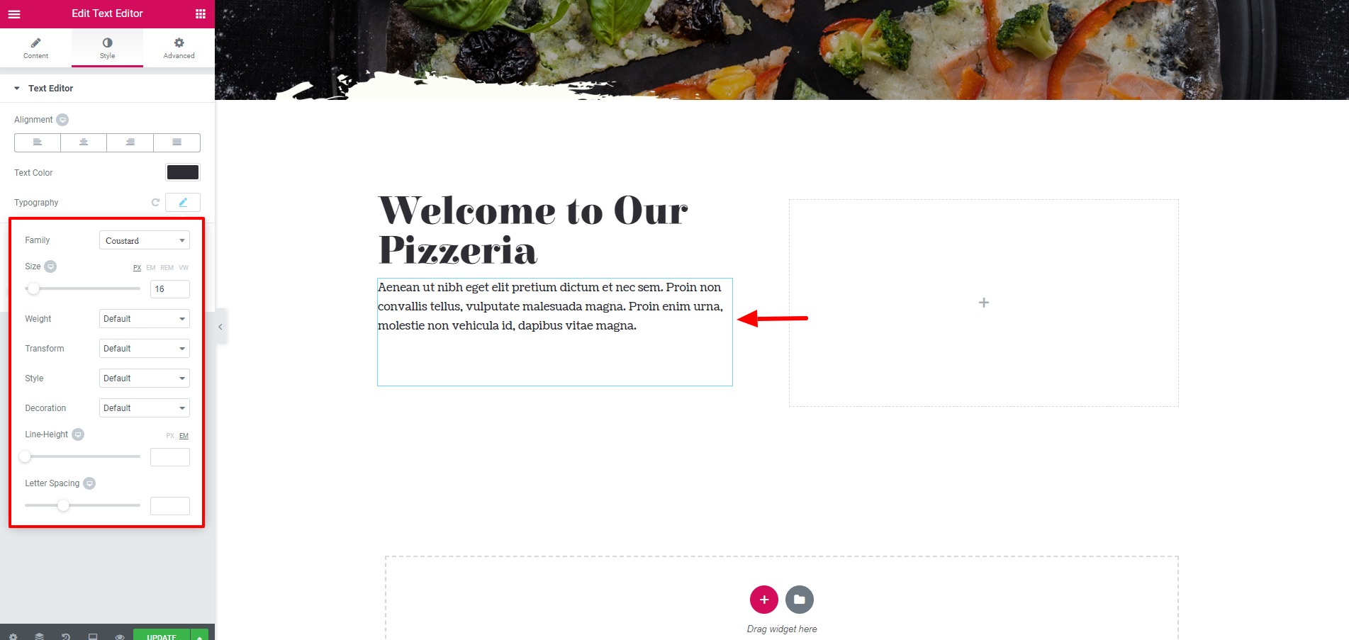 commencer à faire glisser et déposer les widgets