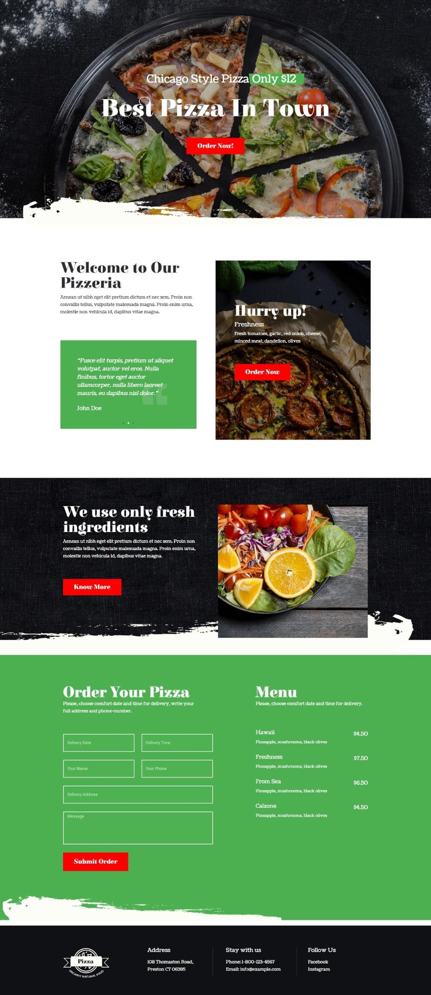page de destination pour une pizzeria