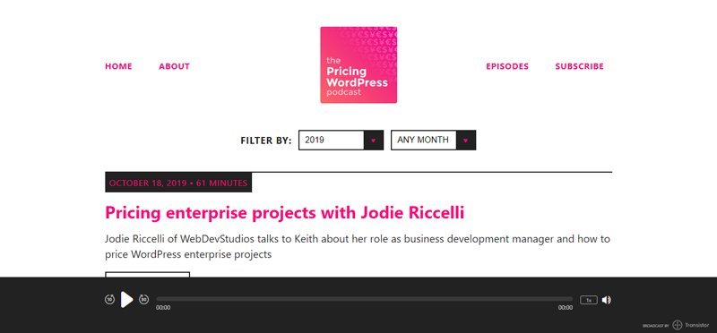 o podcast de preços do wordPress