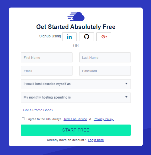 Cloudwaysにサインアップ