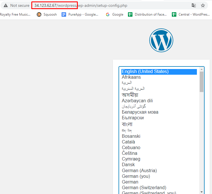 configuração do wordpress