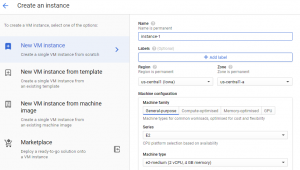 novos detalhes da instância vm