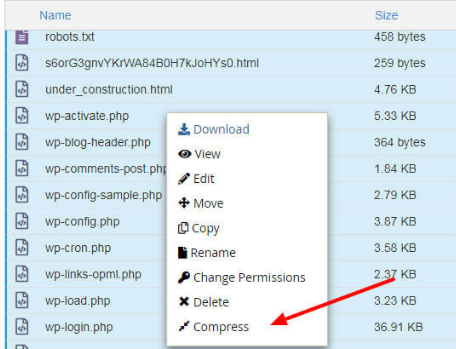 comprimați fișierele wordpress public_html