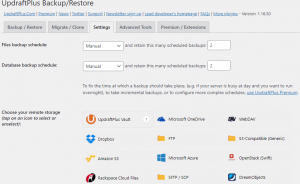 tableau de bord updraftplus