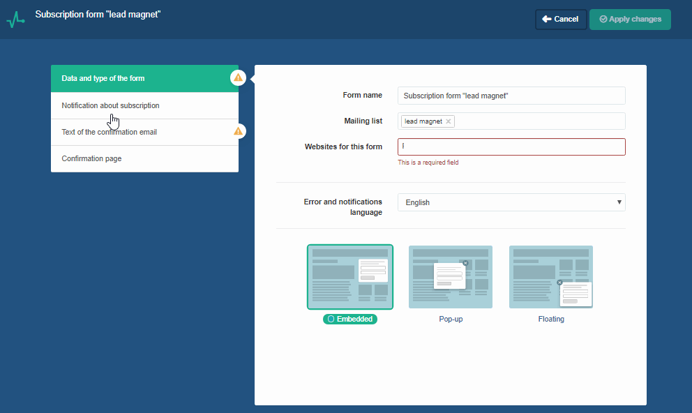 invio modulo di iscrizione