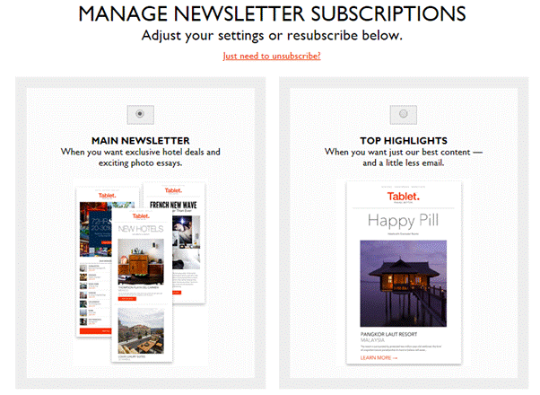 email preferences in subscription form