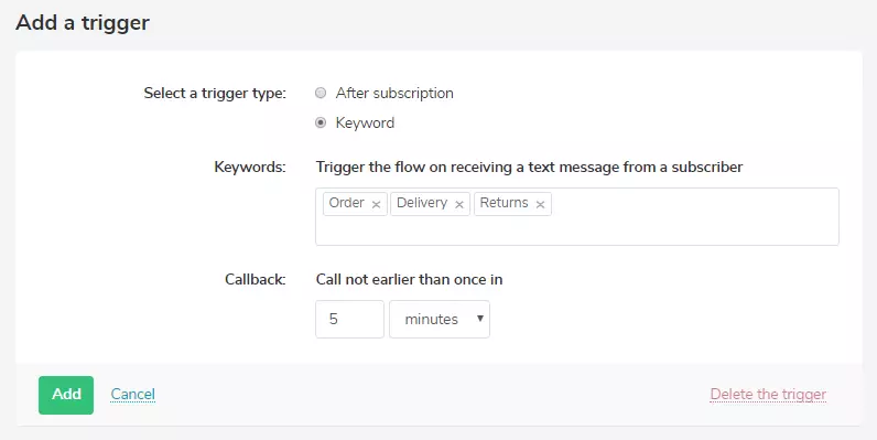 chatbot keyword trigger