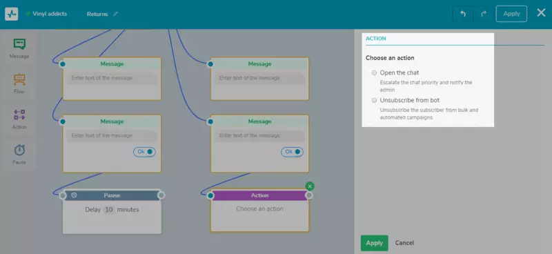 chatbot action block