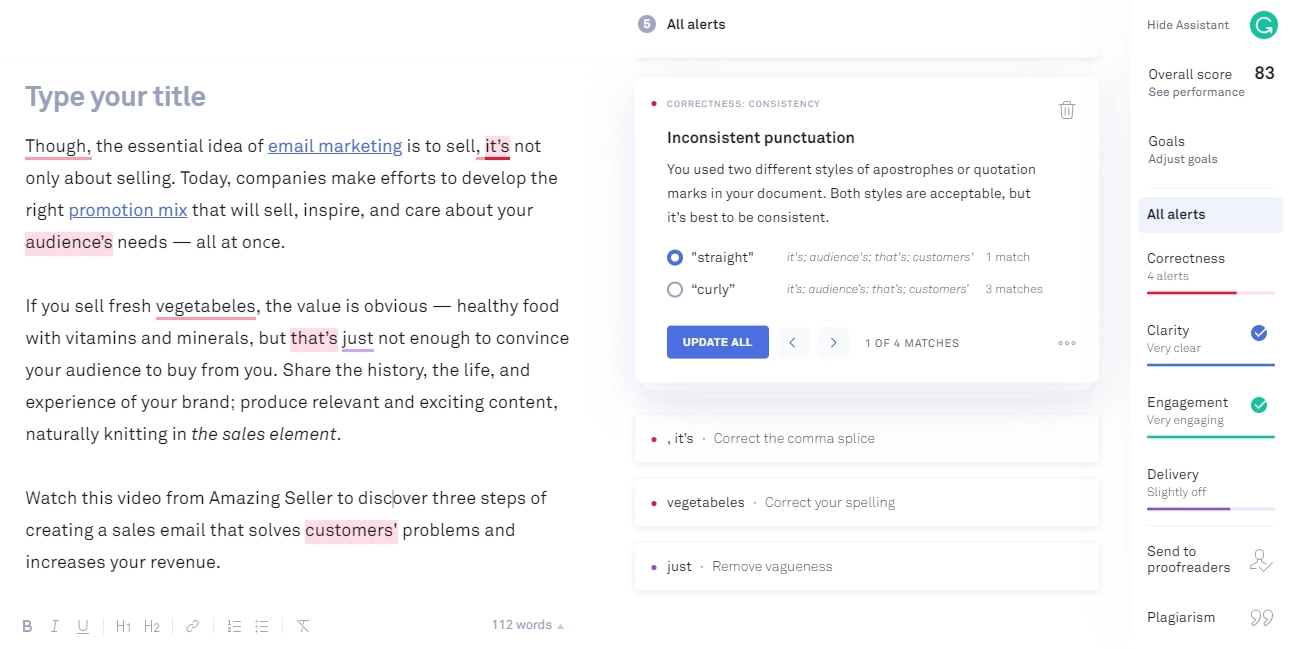 文法インターフェース grammarly interface