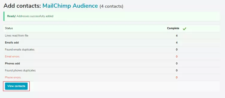 notificarea despre exportul cu succes al contactelor notification about successful export of contacts