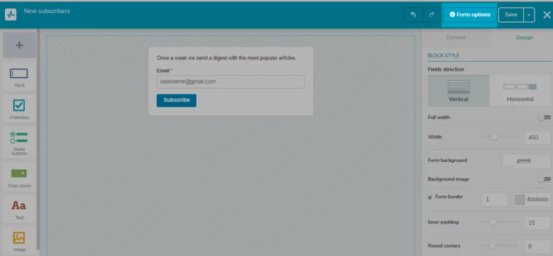 サブスクリプションフォームビルダーインターフェイス Subscription form builder interface