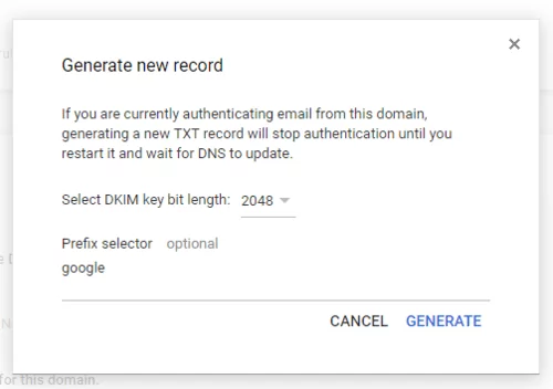 generând o nouă înregistrare dkim generating new dkim record
