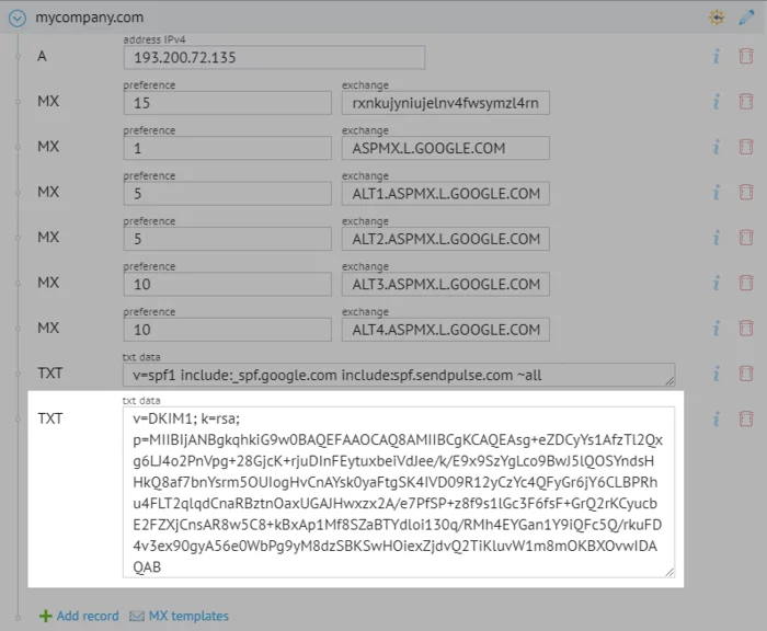 înregistrare dkim generată generated dkim record