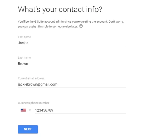 specificarea informațiilor de contact în g suite specifying contact information in g suite