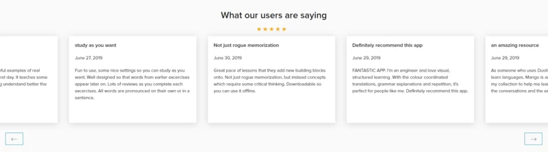 reviews on product landing page