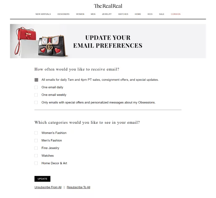ejemplo de centro de preferencias preference center example
