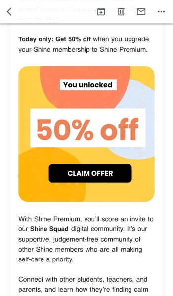 ตัวอย่างคำกระตุ้นการตัดสินใจของอีเมล shine shine email call to action example