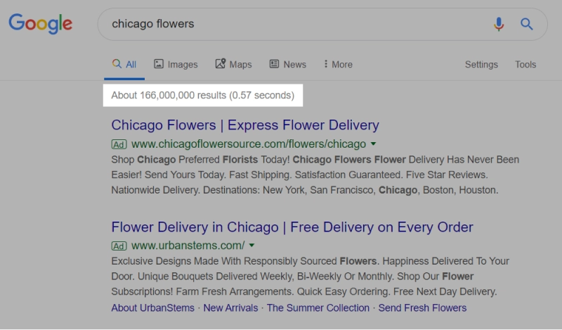 number of search results