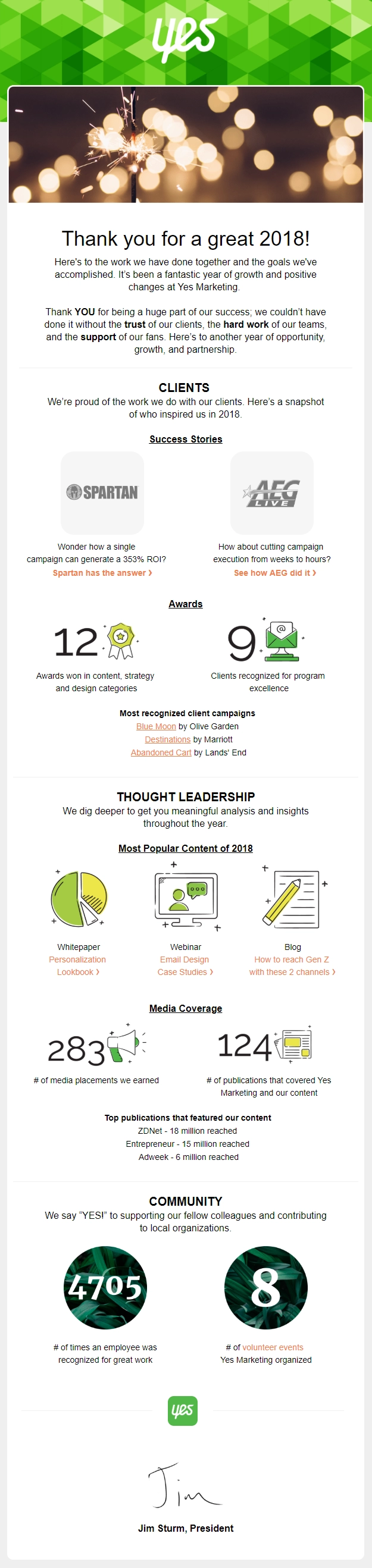 Yes'ten müşteri odaklı bir teşekkür e-postası A client-oriented thank you email from Yes