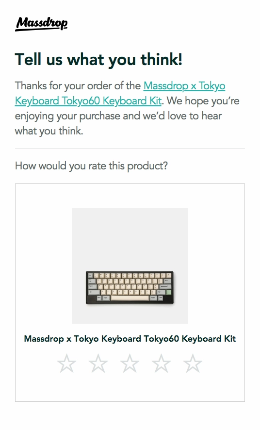 要求反馈的购买后电子邮件 post-purchase email asking for feedback