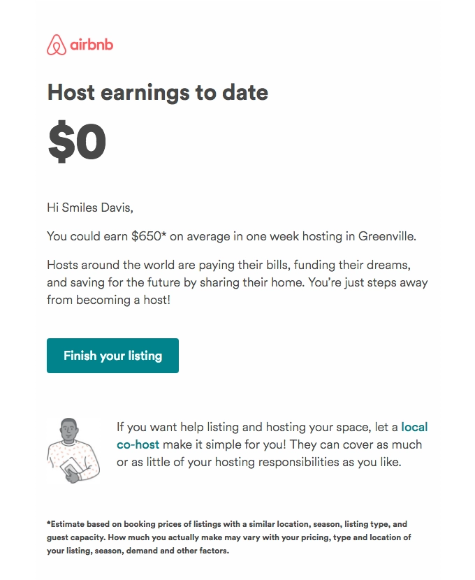 Airbnb 重新参与电子邮件示例 Airbnb re-engagement email example
