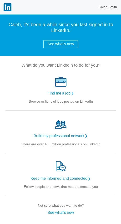 LinkedIn 的重新参与电子邮件示例 re-engagement email example by LinkedIn